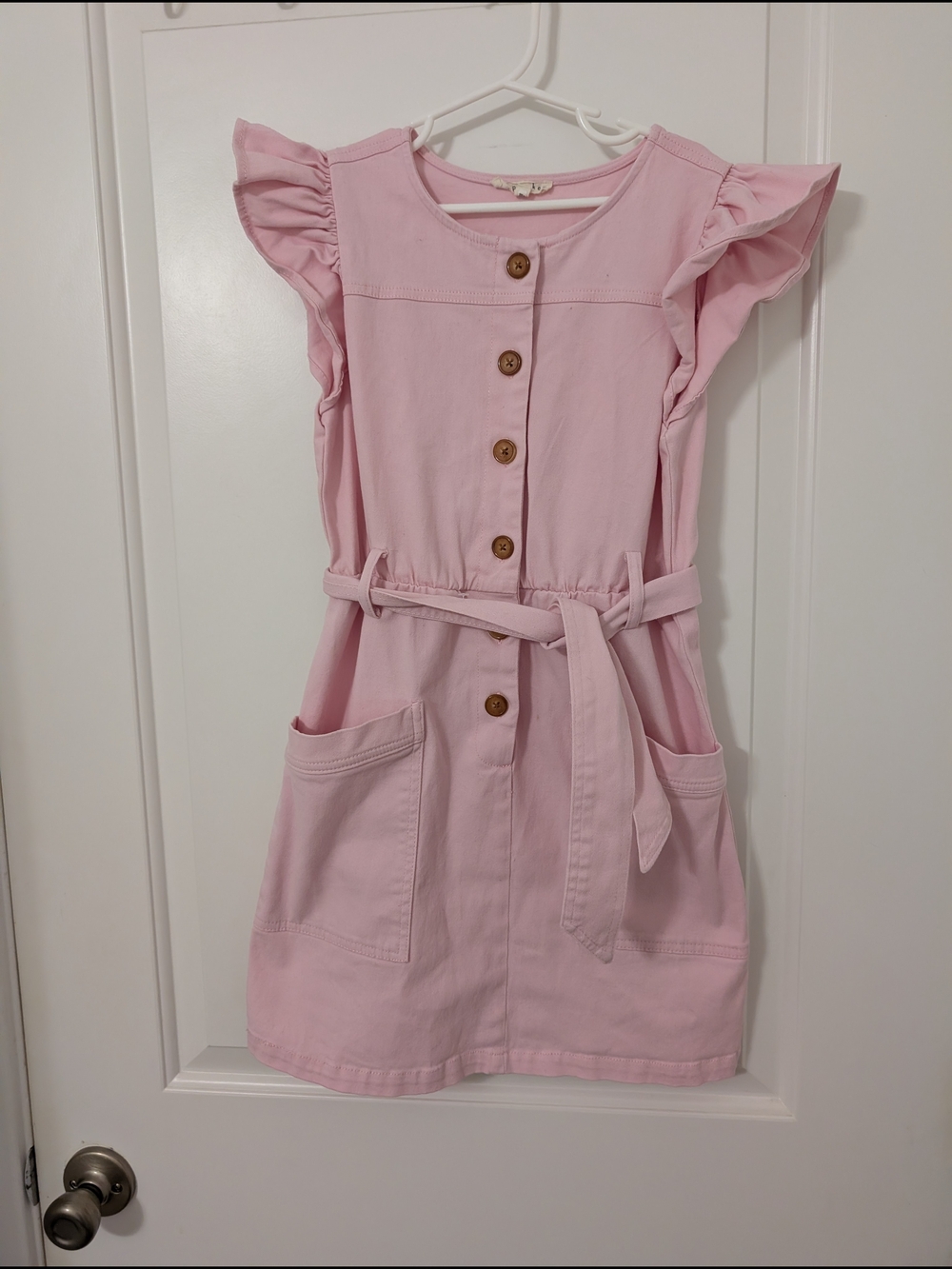 Copper Key Pink Ruffle-Sleeve‎ Button Dress with Belt